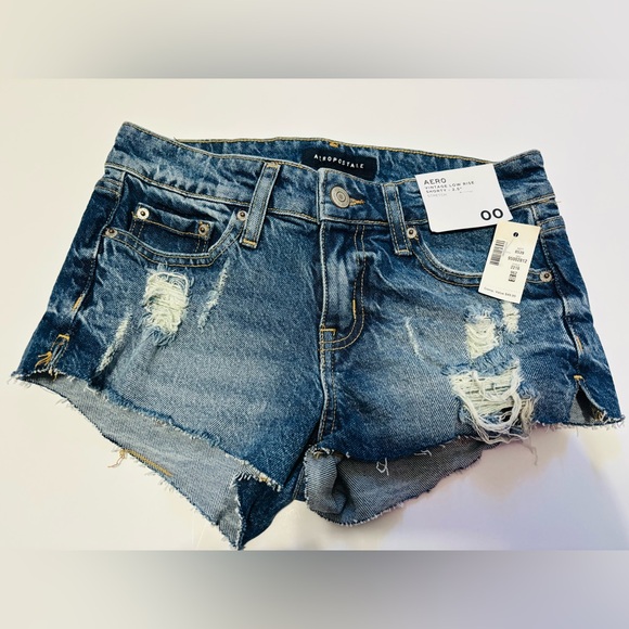 Aeropostale Pants - Aeropostale Women's Frayed Distressed Denim Shorts - Blue. Low rise stretch
